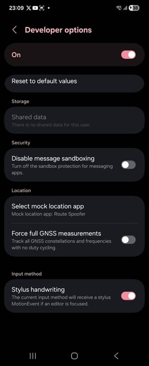 Android Developer options schermata